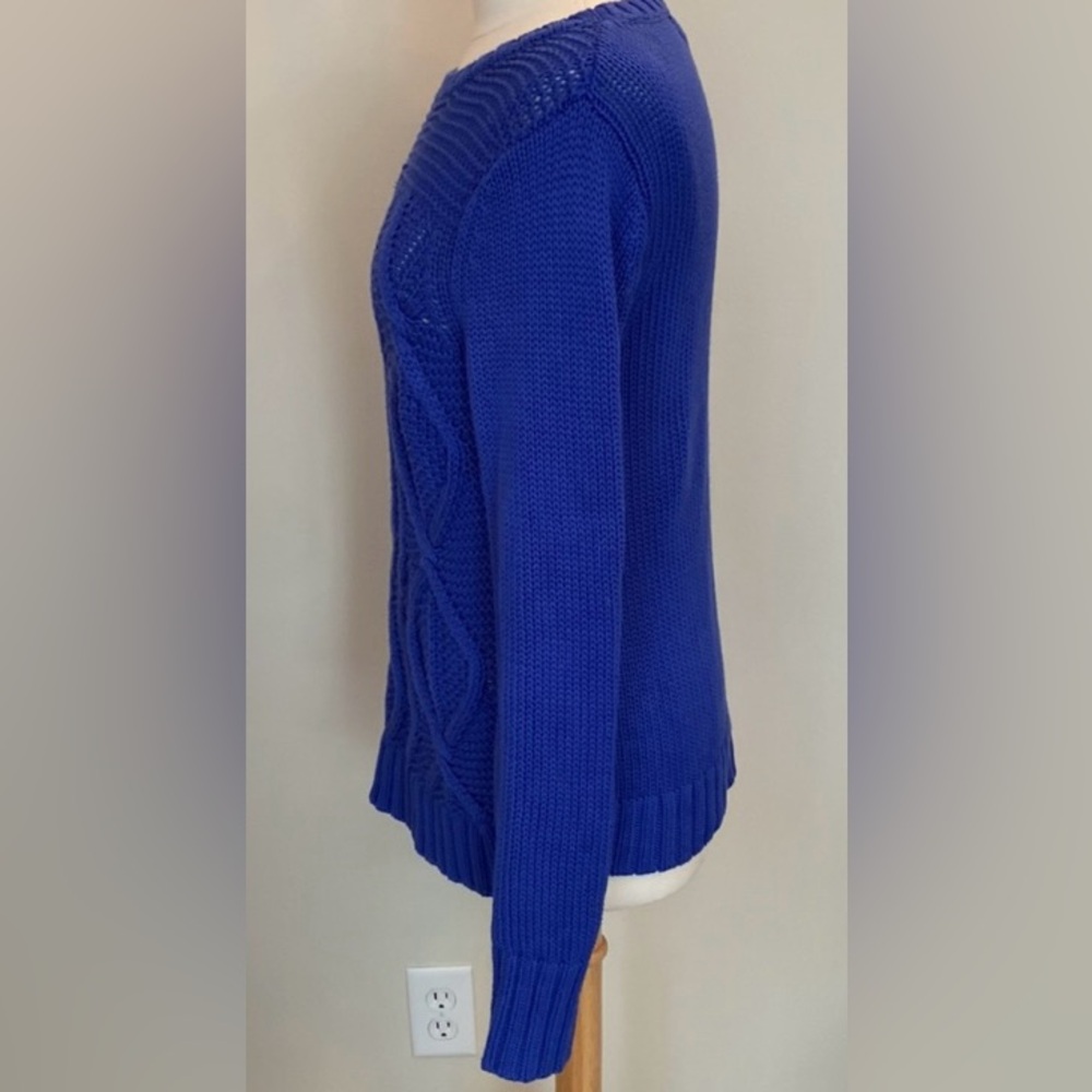Lands’ End Drifter Royal Blue S Fisherman  Coastal Nautical Cable Knit Sweater - Picture 5 of 8